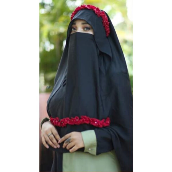 Hoodie Niqab Prayer Hijab in Black & Red