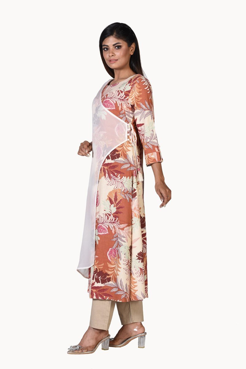 Peanut Colour Cotton Printed Kurti