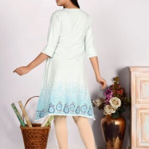 Aqua Mint Cotton Printed & Embroidered Kurti