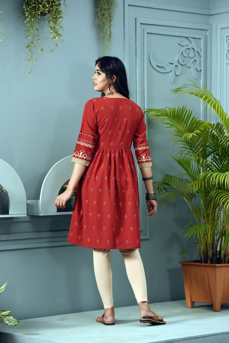 Burgundy Georgette Printed Kurti