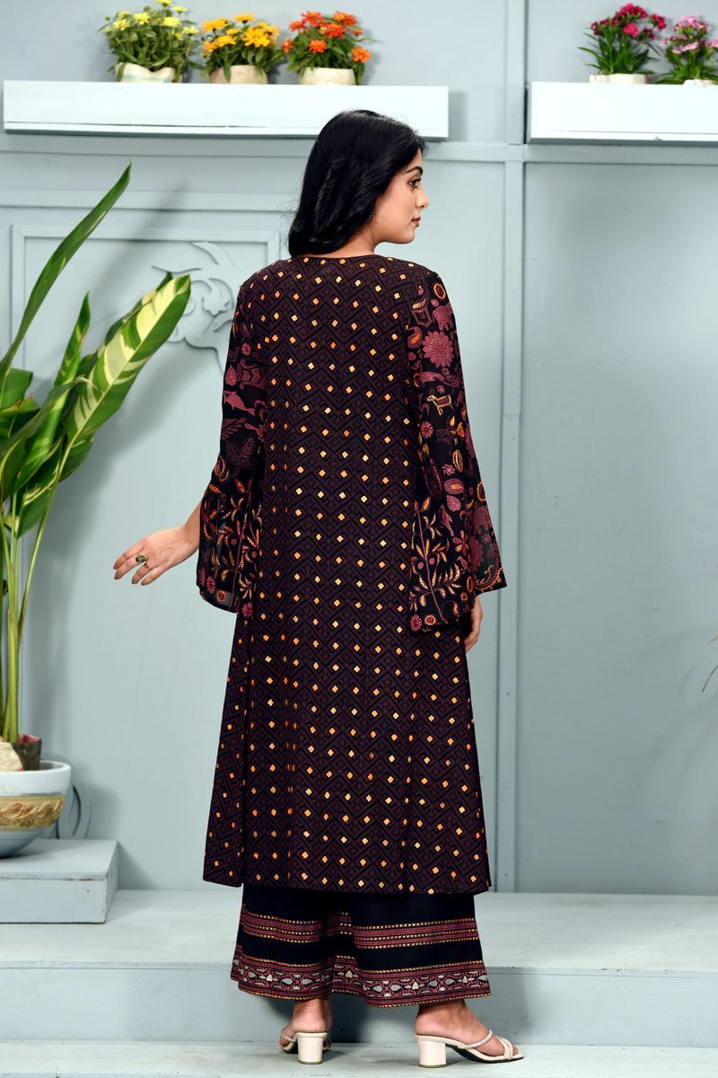 Black Georgette Coaty Comes with Top & Palazzo
