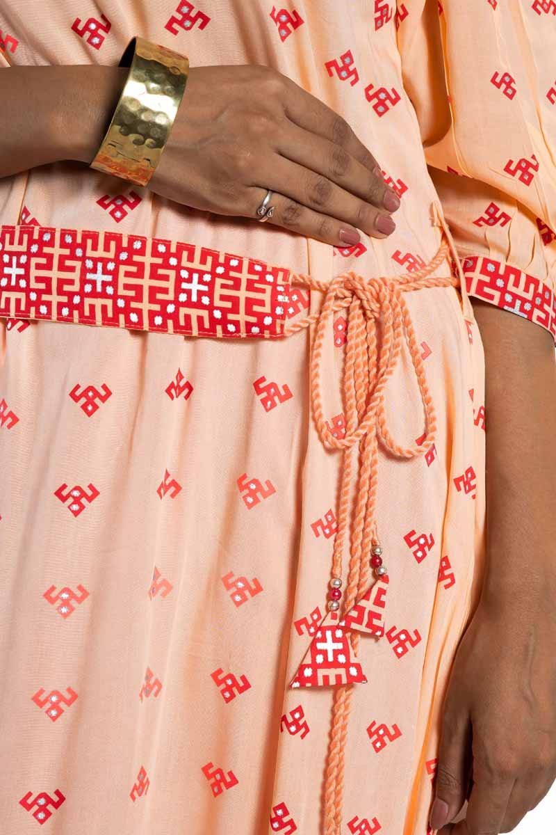Peach Linen Printed Kurti