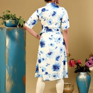 Blue & White Colour Linen Printed Tunic