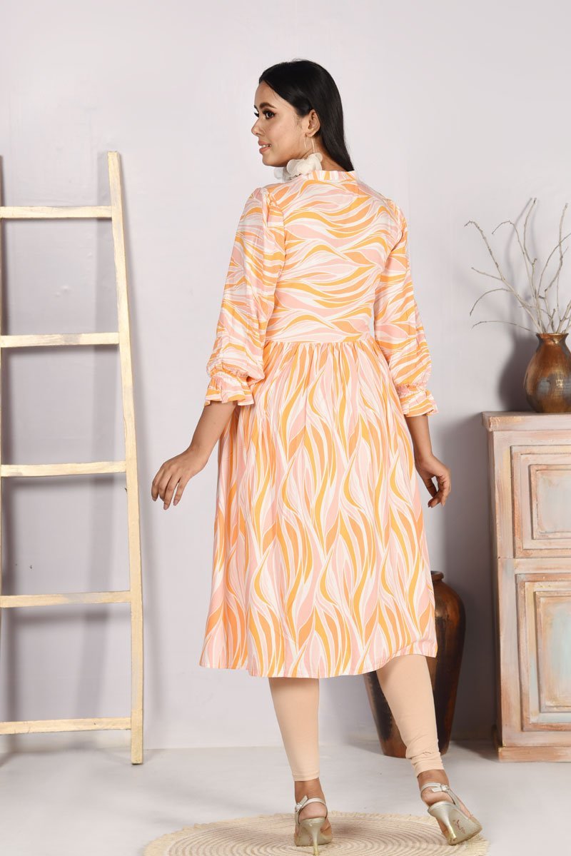 Pale Orange Swiss Cotton Printed Kurti