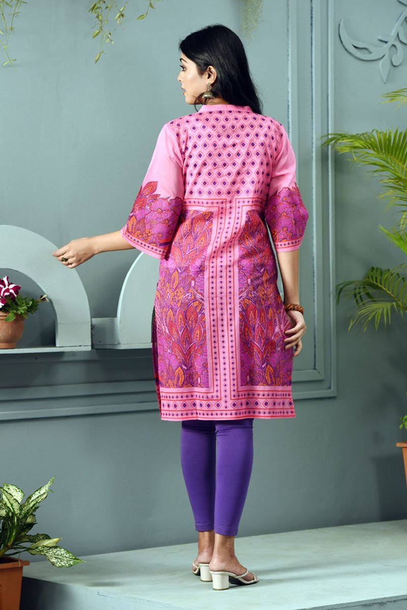 Pink Voile Printed Kurti