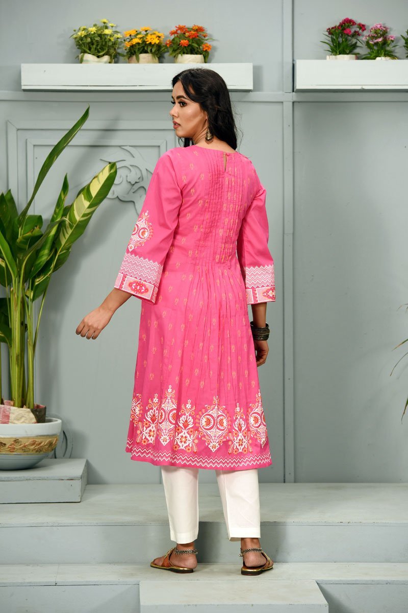 Pale Pink Voile Printed Kurti