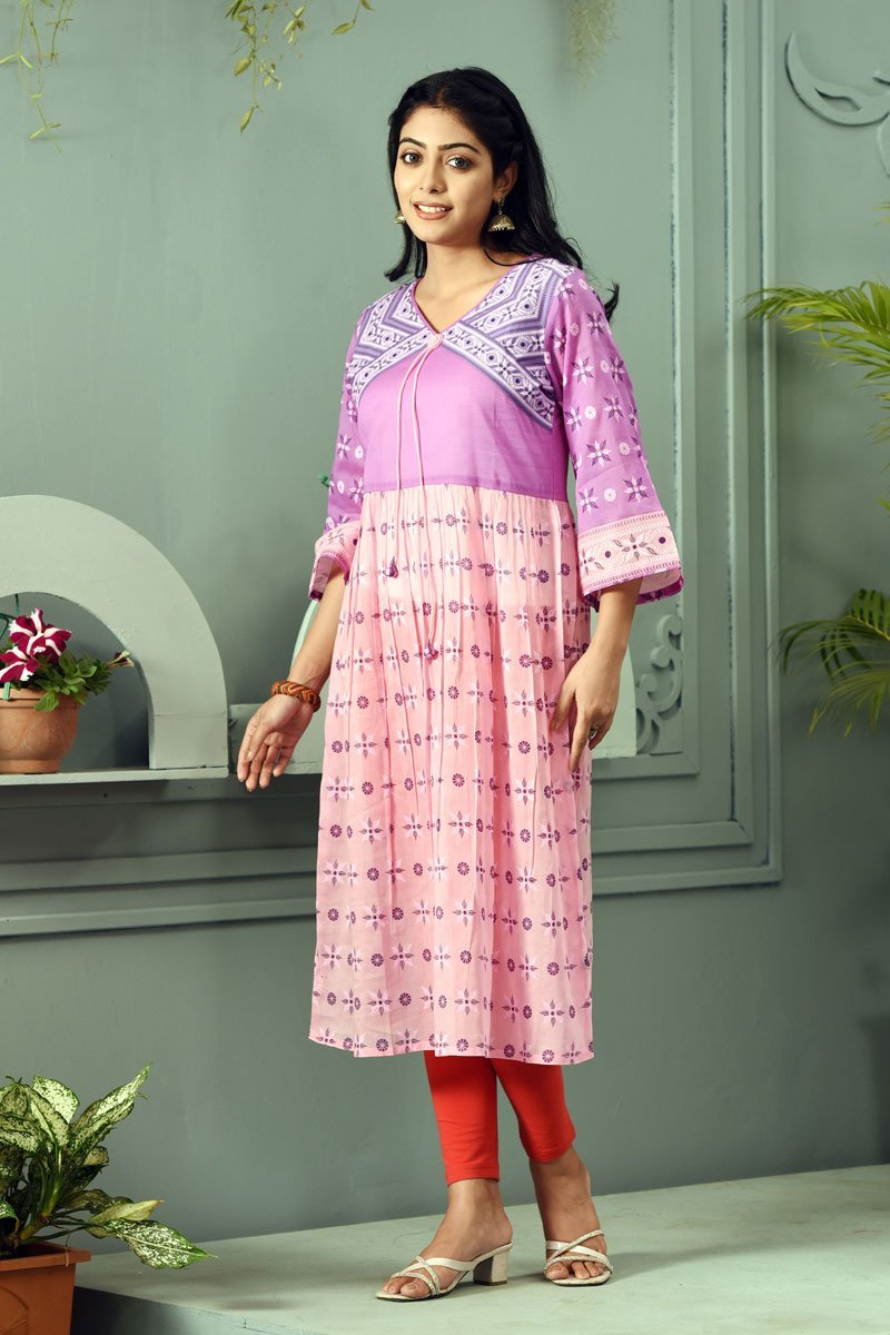 Lilac Voile Printed Kurti