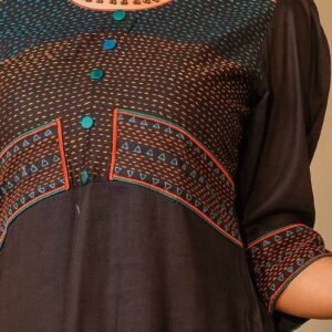 Black Cotton Printed & Hand Embroidered Salwar Kameez Set