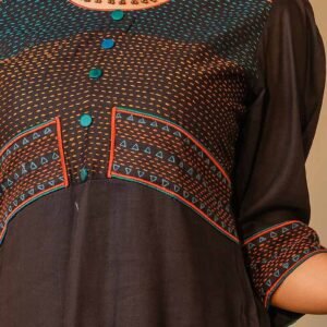 Black Cotton Printed & Hand Embroidered Salwar Kameez Set