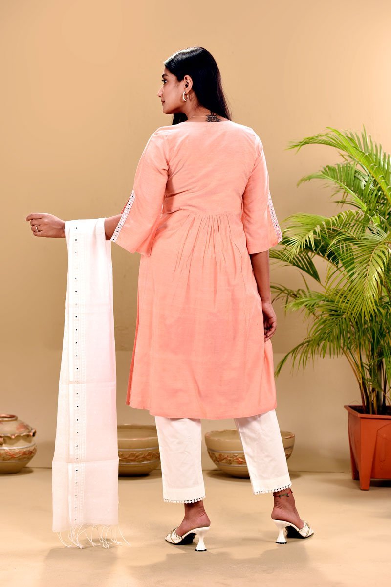 Peach Joysree Silk Printed & Embroidered Salwar Kameez Set