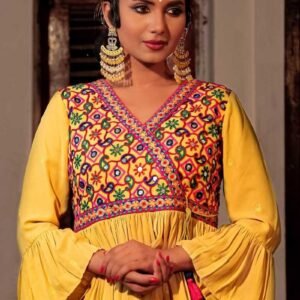 Yellow Georgette Embroidered Top with Skirt