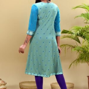 Java Green Crepe Georgette Printed & Embroidered Tunic