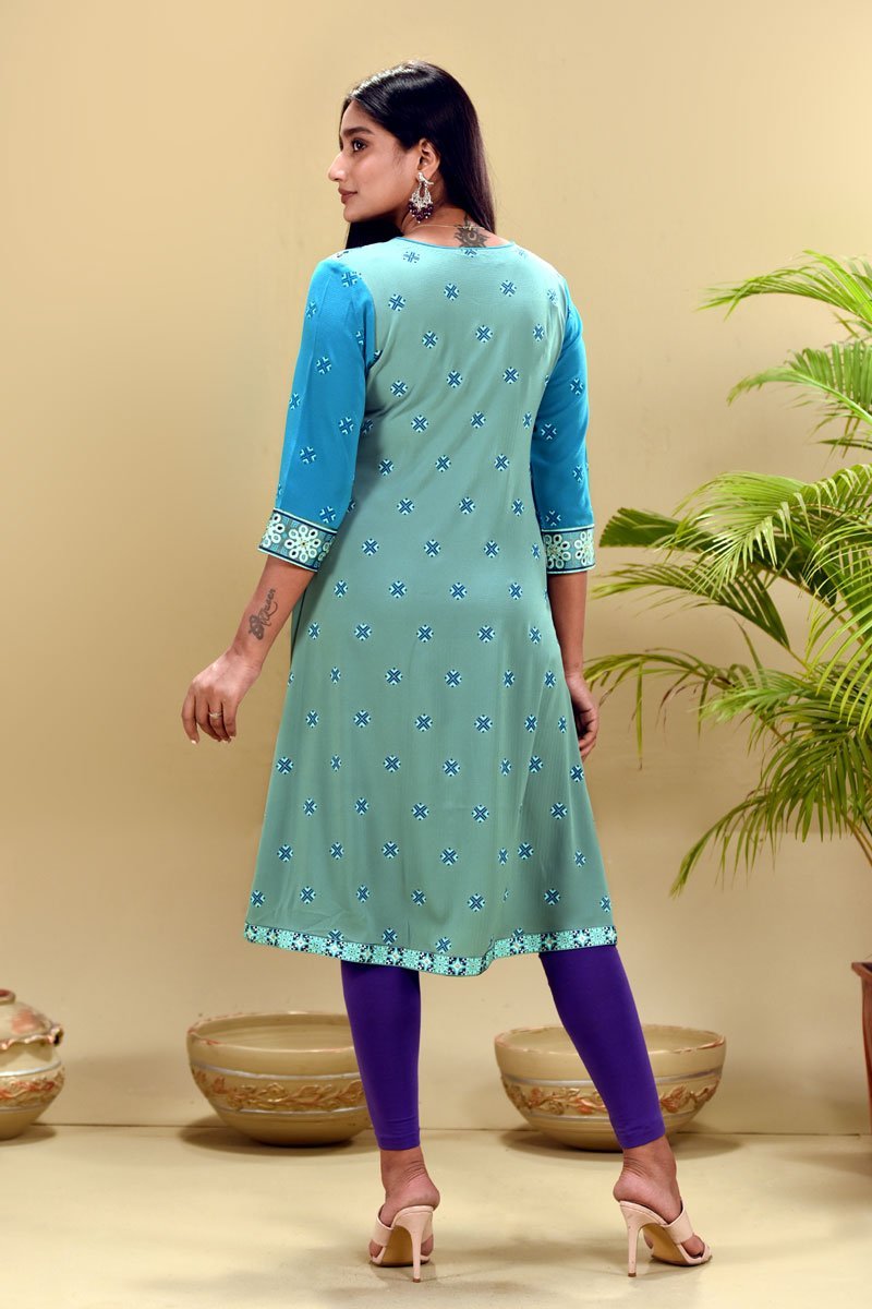 Java Green Crepe Georgette Printed & Embroidered Tunic