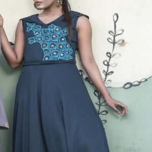 Blue Georgette Embroidered & Karchupi Ornamented Gown