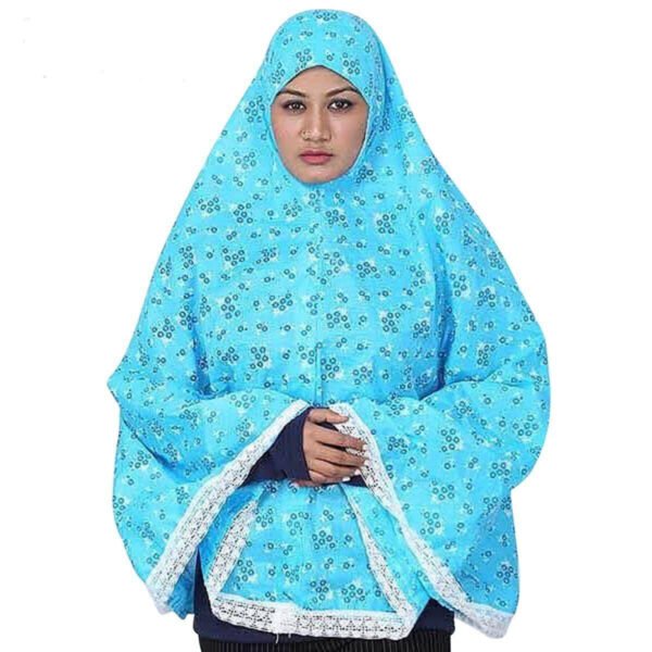 Cotton Namaj Hijab with Lace in Lake Blue