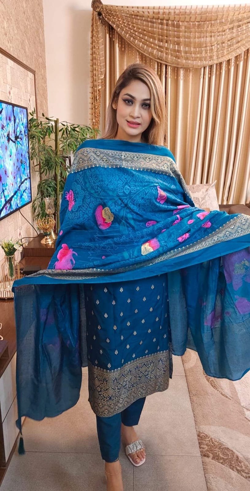 Afsan Screen Print Pure Cotton Unstitched Three-Piece Set